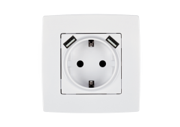 CITY КОНТАКТ ШУКО С ВИНТОВА КЛЕМА+2 USB БЯЛ