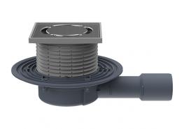 Подов сифон DN40/50, странично оттичане, с воден затвор Primus blue, рамка от пластмаса, 123x123мм /115x115мм