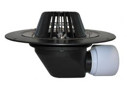 Воронка DN75/110, странично оттичане, фланец и притискащ пръстен за хидроизолацията, листоуловител