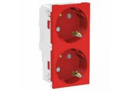Двоен контакт с излаз Шуко + детска защита механизъм Unica червен