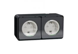 Mureva двоен контактен излаз Шуко, с детска Защита, безвинтово свързване,антрацит MUR36029