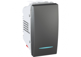 Ключ девиаторен схема 6 едномодулен 10A 250VAC със синя глим лампа механизъм Unica графит