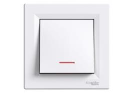 Ключ единичен схема 1 с глим лампа Asfora 16а бял