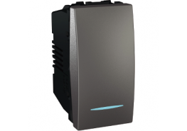 Ключ единичен схема 1 едномодулен 16A със синя глим лампа Unica графит