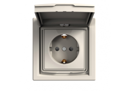 Контакт единичен шуко с капак и защита IP44, Asfora крем