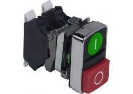 Светещ сдвоен бутон метален, 22 мм зелен с маркировка I+1 сигнална лампа+1 изпъкнал червен O,240 V AC,1NO+1NC