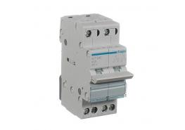 Трипозиционен ( I - 0 - II ) разединителен прекъсвач (УМ шалтер) SFT240 от HAGER. Номинален ток 40 A, работно напрежение до 230 V. За монтаж на DIN шина.