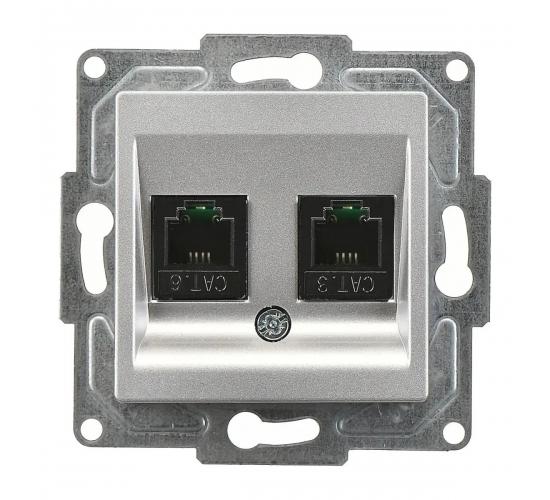 Контакт Егона за компютър и телефон сив механизъм cat.5+RJ11 main image