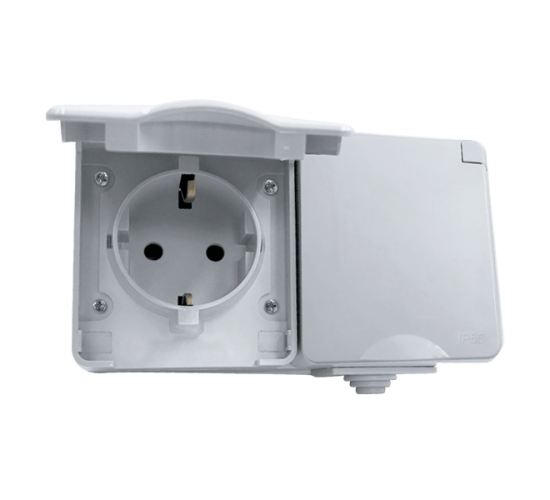 КОНТАКТ ШУКО ДВОЕН ОТКРИТ МОНТАЖ IP65 СИВ main image