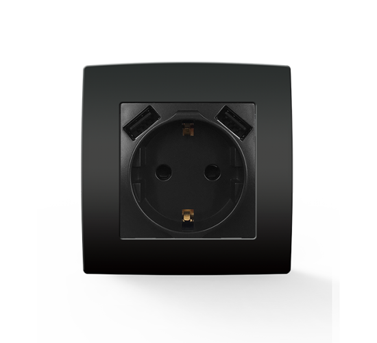CITY КОНТАКТ ШУКО С ВИНТОВА КЛЕМА+2 USB АНТРАЦИТ main image