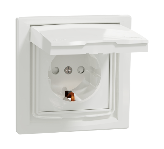 Контакт шуко със защита и капак IP44, Asfora бял main image