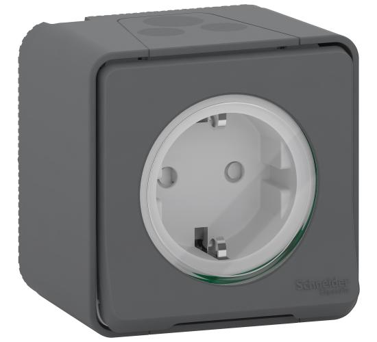 Mureva контакт шуко за открит монтаж 16A 2P+E с детска защита безвинт. свързване антрацит MUR36034 main image