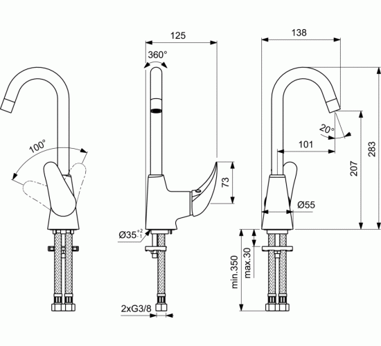 Смесител стоящ за умивалник с висок чучур ORION В0881АА main image