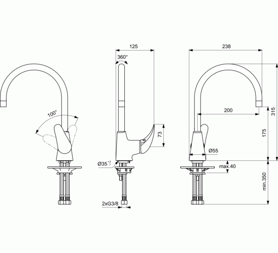 Смесител стоящ за кухня с тръбен чучур ORION В0880АА main image