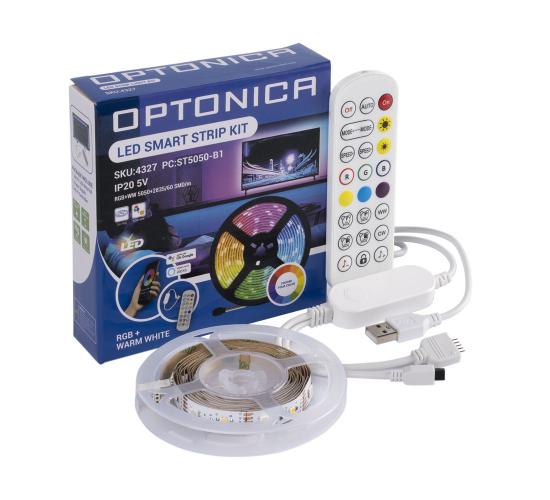 Комплект СМАРТ ЛЕНТА 2м ЗА ТЕЛЕВИЗОР WIFI КОНТРОЛЕР + ДИСТАНЦИОННО DC5V 5050 + 2835 RGB + WW 60 SMD IP20 main image