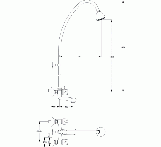 Смесител стенен за вана/душ ISKAR В1395АА main image