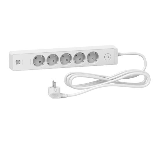 Разклонител 5 гнезда +2 USB порта, 3 метра кабел, бял main image