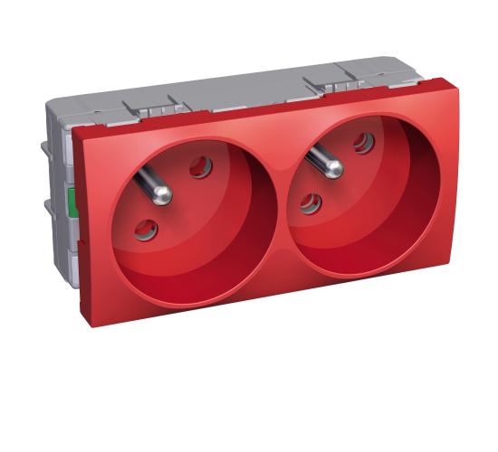 Контакт двоен френски стандарт 16A 250V  2 x 2P + E  червен main image