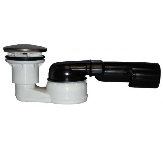 Сифон за душ-кабина DN40/50x6/4', страничен, отточна тръба на шарнирна връзка, капачка d 86мм от неръждаема и полирана стомана main image