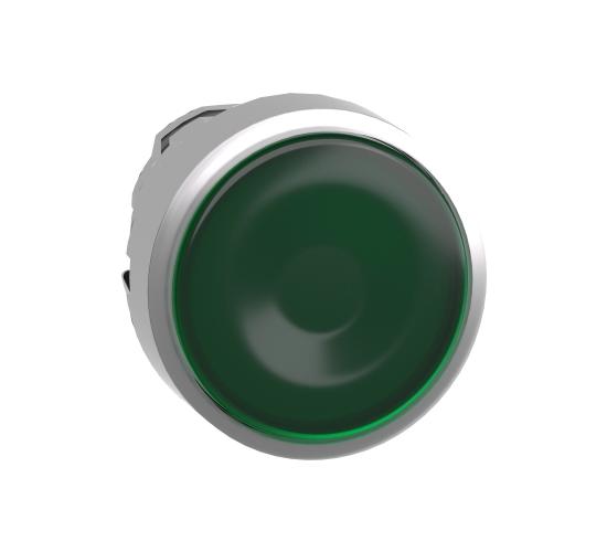 Глава за светещ бутон метал, зелен, равен, 22 мм, универсален LED, push push, без маркировка main image