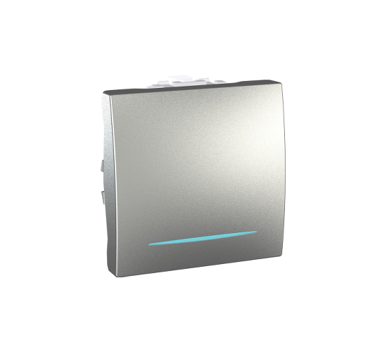 Ключ единичен схема 1 със синя глим лампа двумодулен 10A 250VAC механизъм Unica сребрист/алуминий main image