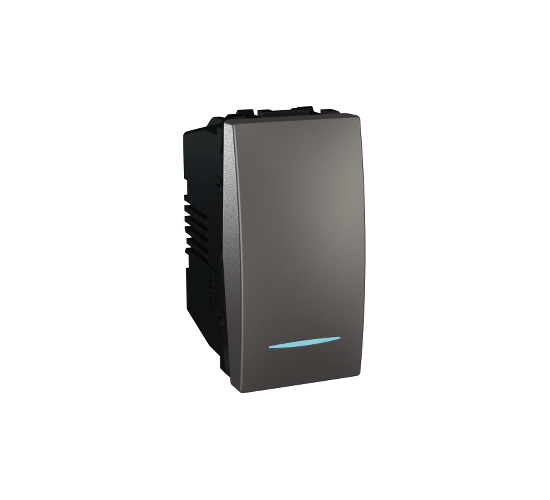 Ключ единичен схема 1 едномодулен 16A със синя глим лампа Unica графит main image