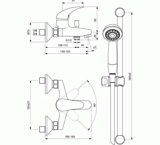 Смесител стенен за вана/душ с аксесоари ORION В1294АА main image