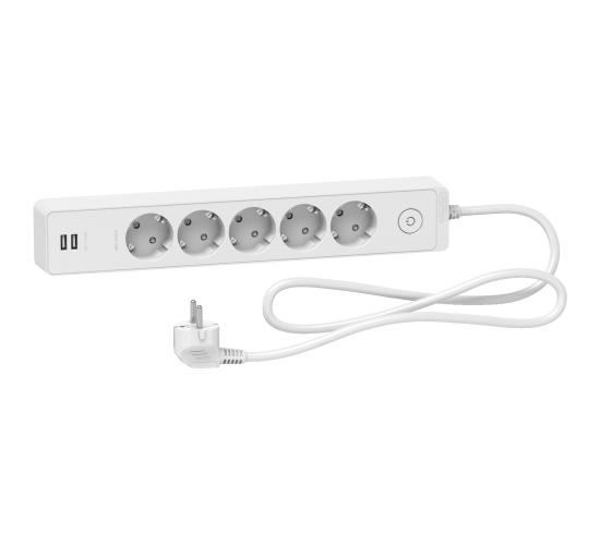 Разклонител 5 гнезда +2 USB порта, 1.5 метра кабел, бял с ключ main image