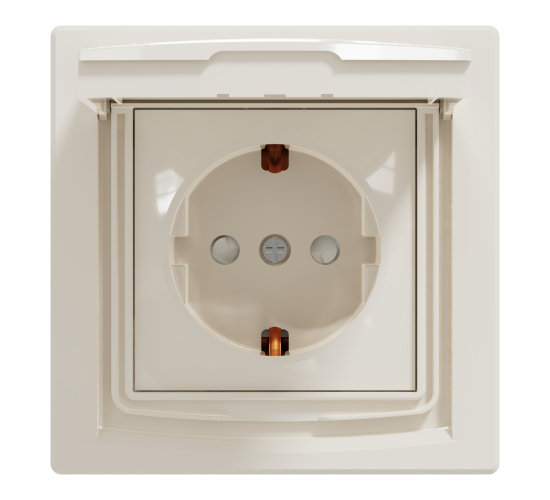 Контакт единичен шуко с капак и защита IP44, Asfora крем main image