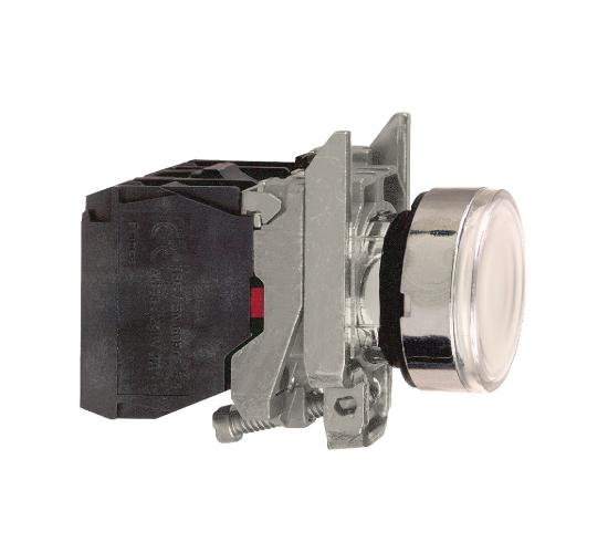 Светещ бутон метален бял,22 мм,пружинно връщане,<= 250 V,1NO+1NC  main image
