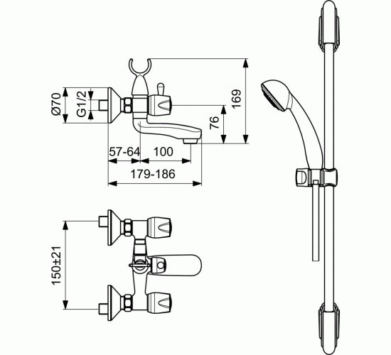 Смесител стенен за вана/душ с аксесоари ISKAR B1397AA main image