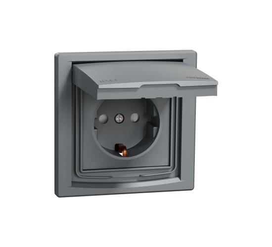 Контакт Шуко с капак и защита IP44 Asfora стомана main image