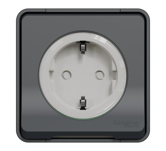 Mureva контакт шуко за открит монтаж 16A 2P+E с детска защита безвинт. свързване антрацит MUR36034 main image
