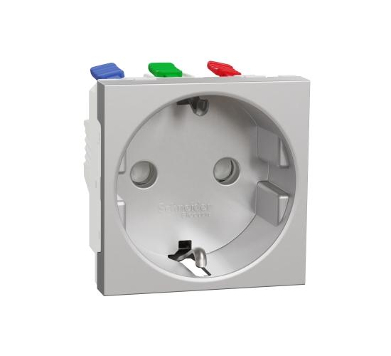 Единичен контакт шуко 2P+E  16A 250V безвинтово свързване алуминий NU305730 main image