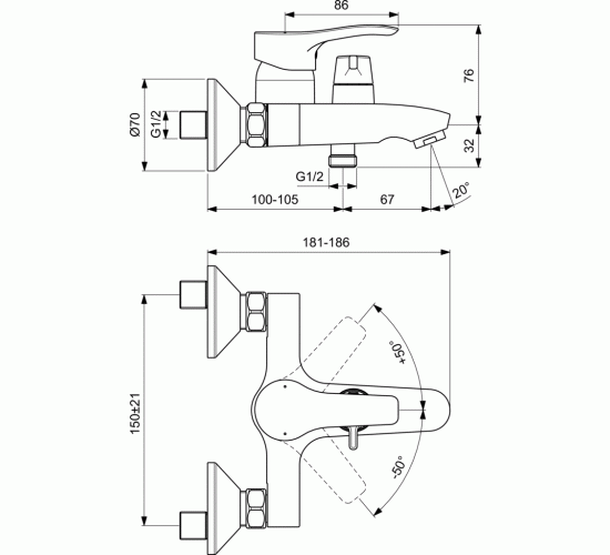 Смесител стенен за вана/душ SEVA S ВС556АА main image
